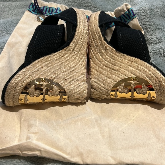 Tory Burch Original Golden Logo Wedge Espadrille Slide Sandals-8.5 - Picture 2 of 11